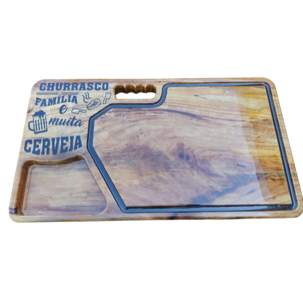 Tábua Churrasco e Família 60x34cm Com Resina Epóxi